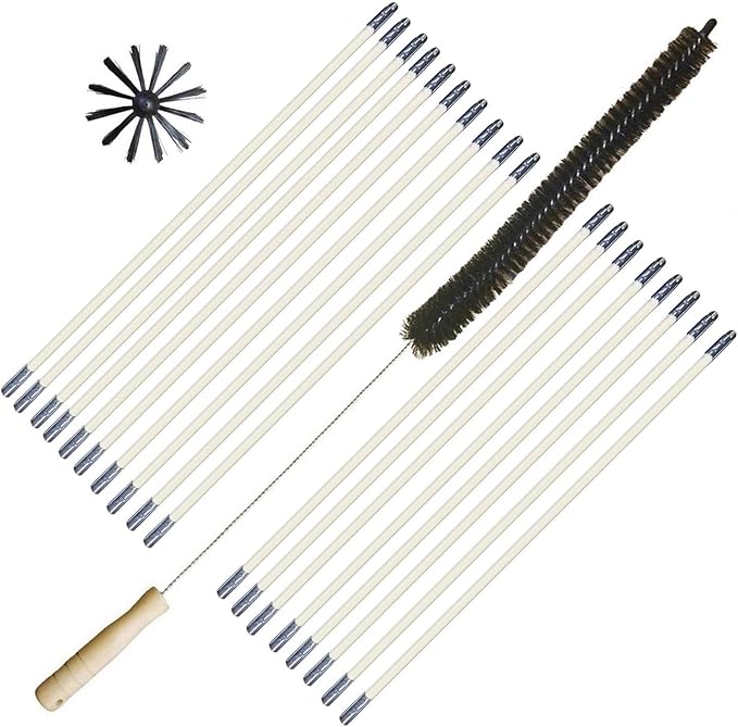 Flexible Clothes Dryer Lint Remover Vent Trap Exhaust Cleaner Kit Clean Brush Gas Electric Fire Prevention Refrigerator Coil, Fireplace Chimney Brushes, Use with or Without Power Drill (24 feet)
