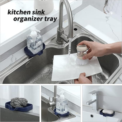 MicoYang Silicone Bathroom Soap Dishes with Drain Spout-Kitchen Sink Organizer,Sponge Holder,Dish Soap Tray,Perfect for Dispenser,Scrubber,Bottle,Cup on Sink or Counter-Navy Blue 4.9"×3.2"