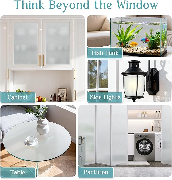 Haton Window Privacy Film Frosted Glass Film for Door Bathroom Shower, Peel & Stick, Day & Night, Papel para Ventanas Privacidad, Covering Sticker Removable Decorative Translucent Pure 17.5" x 118.1"