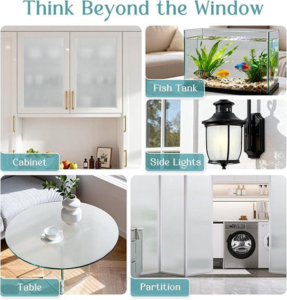 Haton Window Privacy Film Frosted Glass Film for Door Bathroom Shower, Peel & Stick, Day & Night, Papel para Ventanas Privacidad, Covering Sticker Removable Decorative Translucent Pure 17.5" x 118.1"