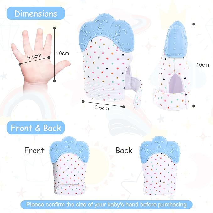 2Pack Silicone Teething Mitt, Soothing Infant Teething Mitten Pain Relief, Prevent Scratches Glove, Safe Silicone Teething Toys for 0-12 Months