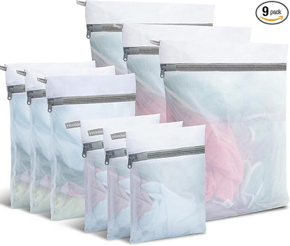9Pcs Mesh Laundry Bags for Delicates, Laundry Bags Mesh Wash Bags,Lingerie Bags for Washing Delicates, Garment Bag for Washing Machine (3 Large,3 Medium,3 Small)