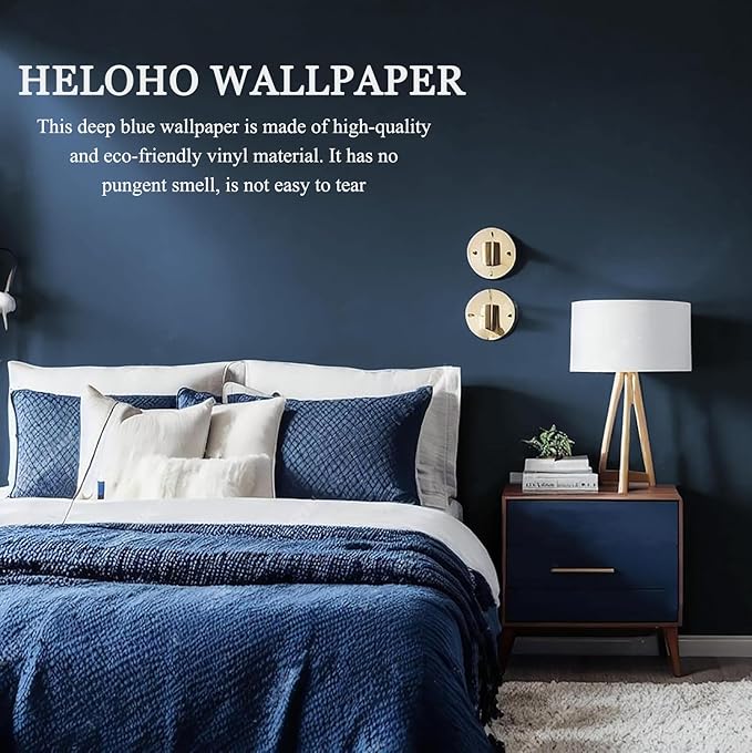 HeloHo 118"X15.7" Solid Blue Wallpaper Matte Textured Peel and Stick Wallpaper Self Adhesive Removable Wall Paper Waterproof Contact Paper for Living Room Bedroom Decor