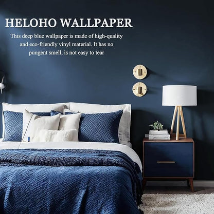 HeloHo 118"X15.7" Solid Blue Wallpaper Matte Textured Peel and Stick Wallpaper Self Adhesive Removable Wall Paper Waterproof Contact Paper for Living Room Bedroom Decor