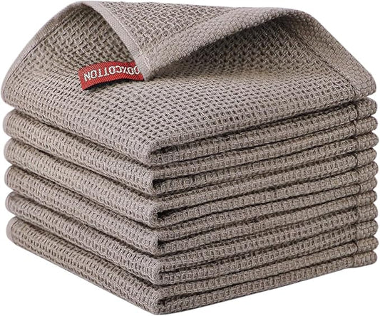 Nialnant Kitchen Dish Towels Set of 6,100% Cotton Waffle Weave Kitchen Drying Towels Dish Cloths for Washing Dishes,Kitchen Towels 12x12 Inches,Brown