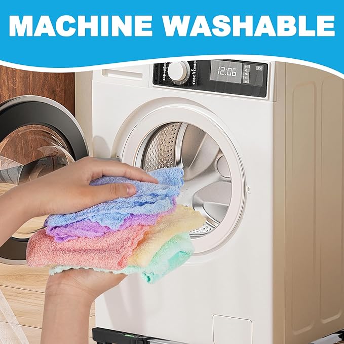 Microfiber Cleaning Cloths, 12 Pack Coral Fleece Cleaning Rags for Housekeeping, Highly Absorbent Reusable Cleaning Towels,10"X10"(Multicolor)