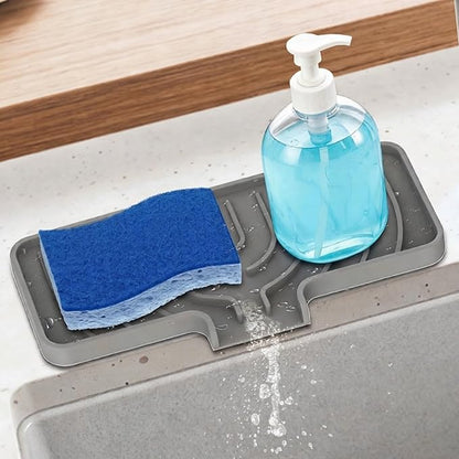 GUUKIN Sponge Holder for Kitchen Sink, Sink Caddy and Soap Tray | 10x4 inch Kitchen Sink Organizer | Compatible with Scrub Daddy, Kitchen Sink Accessories (Grey)