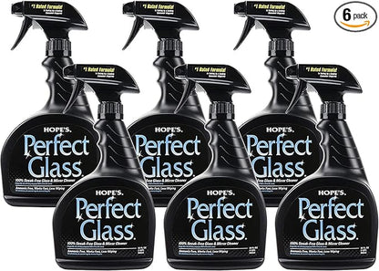 HOPE'S Perfect Glass Cleaner Spray, Streak-Free, Ammonia-Free Window, Mirror, Screen, Tinted Glass, and Shower Door Cleaner, Indoor and Outdoor Glass Surfaces, 32 Fl Oz, Pack of 6