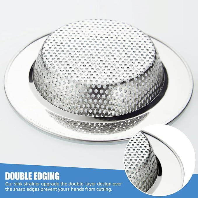 Kitchen Sink Strainer Stainless Steel, LASSHSWA Kitchen Sink Drain Strainer, Sink Strainers for Kitchen Sinks with Large Wide Rim 4.5" Diameter (3)