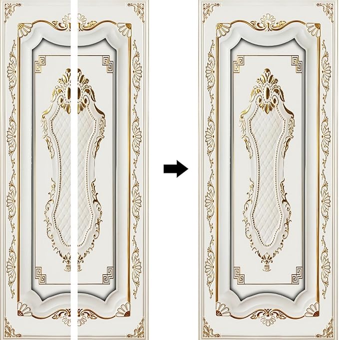 A.Monamour 3D Door Stickers for Interior Doors A White Door in Baroque Style Vinyl Waterproof Self Adhesive Door Mural Decals for Bedroom Office Bathroom 85x200cm
