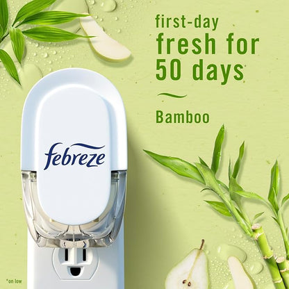 Febreze Plug In Air Freshener, Odor-Fighting Scented Oil Refill, Air Fresheners for Home and Bathroom and Kitchen, Long Lasting for Strong Odors, Light Bamboo Scent, 0.87oz Refills, 3 Count