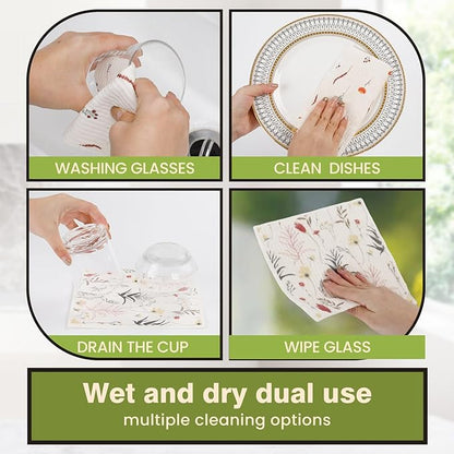 Swedish Dishcloths for Kitchen Reusable 6 Pack Kitchen Towels No Odor Quick-Drying Reusable Paper Towels Reusable Paper Towels Washable for Countertop, Sink, and Kitchen Flower