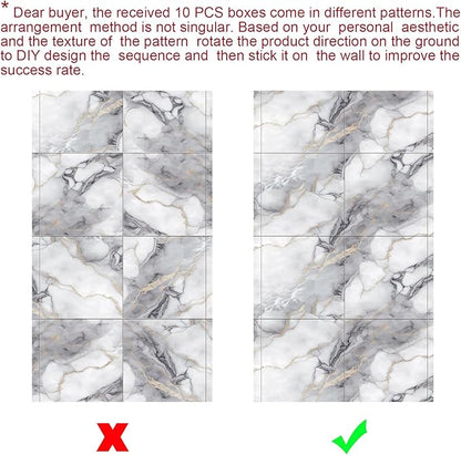10pcs Marble Peel and Stick Waterproof Wall Panels,Heat-Resistant Backsplash Tile, 23.6"x11.8" PVC Foam Wall Sticker for Kitchen,Living Rooms,TV Walls,Colorful (Not Real Tile 19.4Sq. Ft.)