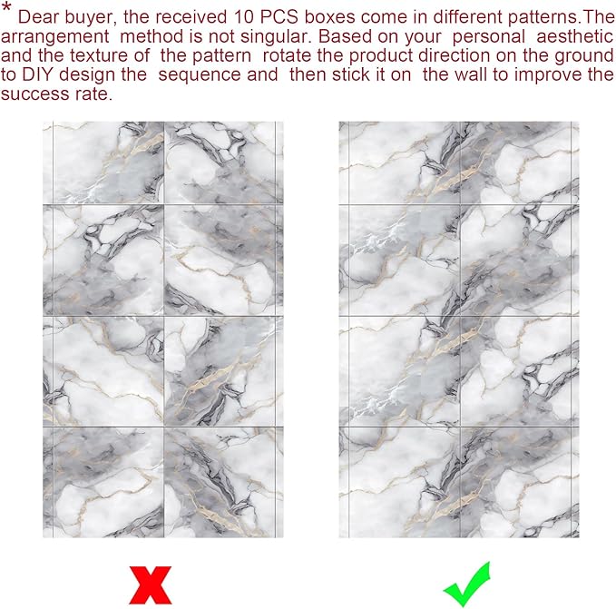 Chejiaye 10pcs Marble Peel and Stick Backsplash Waterproof Washroom Wall Panels, Peel and Stick Tile, PVC Foam Wall Panels for Kitchen,Bathroom,Living Room,Colorful (Not Real Tile,11.8" x 11.8")