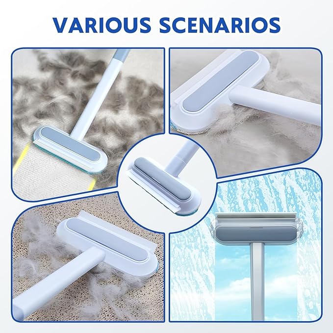 Jiexily 4 in 1 Cat and Dog Hair Removal Brush, 2025 New Multifunctional Pet Hair Remover with Extendable Long Handle, Washable Pet Hair Removal Tool for Furniture, Couch, Carpet, Clothes (1 Pcs)