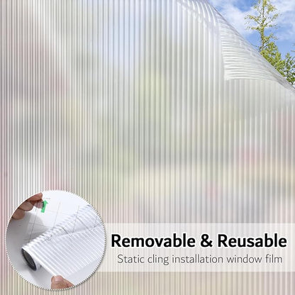 VELIMAX Reeded Glass Privacy Film, Frosted Window Vinyl, 3D Decorative Window Decals Non Adhesive for Bathroom Living Room 29.5x78.7 inches