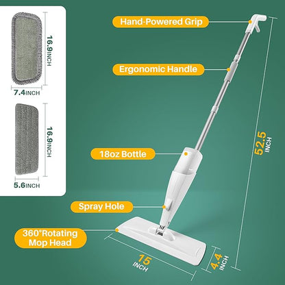 JOYMOOP Spray Mop for Floor Cleaning, Dry & Wet Microfiber Cleaner with 18oz Refillable Bottle and 2 Replacement Pads, for Home or Commercial Use