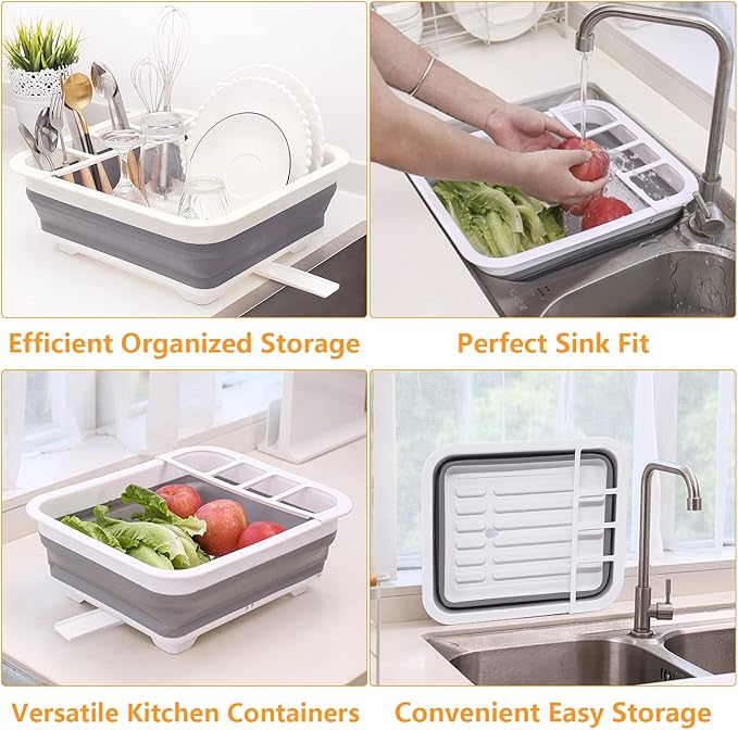 Goderewild Foldable Dish Drying Rack with Drain Plug and Swivel Spout - Lightweight, Compact and Space-Saving Dish Drainer Organizer for Kitchen, RV, Campers and Travel Trailers