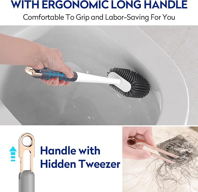 Toilet Bowl Cleaning Set - Silicone Brush with Holder, Deep Cleaning Scrubber - Light Gray