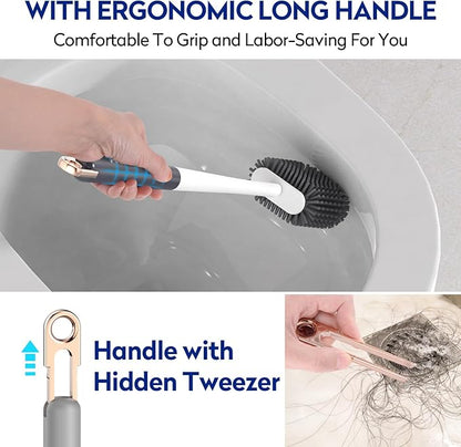 Dark Gray Toilet Bowl Cleaner Set - Silicone Toilet Brush and Holder for Deep Cleaning