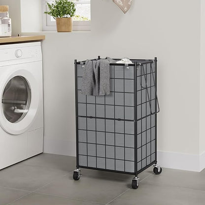 WOWLIVE Laundry Hamper with Wheels,Metal Wire Frame Rolling Laundry Basket with Removable bag,100L Dirty Clothes Hamper Organizer Dorm Room Storage for Bedroom,Bathroom,Grey