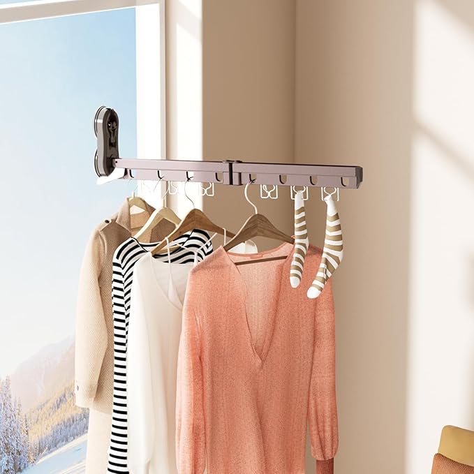 Clothes Drying Rack with Suction Cup, Can Hang 8 Clothes & 6 Socks, Portable Drying Rack, Laundry Clothes Hanger, Collapsible Clothing Racks for RV, Dorm, Travel, Laundry Room, Hotel