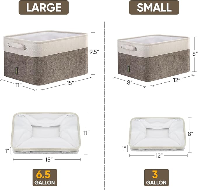 BALEINE 1 Pack Fabric Closet Storage Bins for Shelves, Linen Closet Organizers and Storage, Decorative Baskets for Organizing, Shelf, Clothes, Home, Office (Brown, 15''x11''x9.5'')