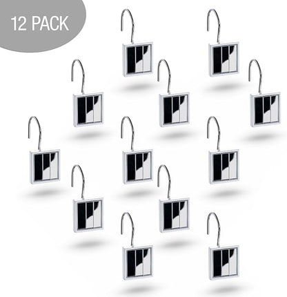Creative Scents Quilted Mirror White Shower Curtain Hooks - Set of 12 Shower Curtain Rings Durable Sturdy Constructed - Decorative Smooth Gliding Shower Hooks for Shower Curtain