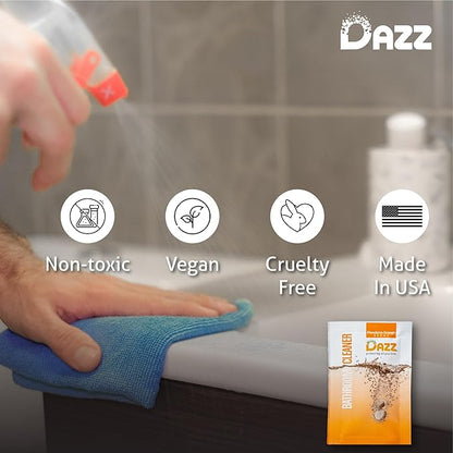 Dazz Bathroom Cleaner Starter Kit (1 Reusable Spray Bottle, 2 Refills) Tile, Tub Shower, Countertop and Bathroom Surfaces - All Natural, Eco Friendly, Non Toxic - Safe for Kids & Pets