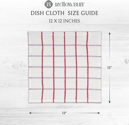 100% Cotton Terry Dish Cloth & Dish Towel, 8 Pack, Super Soft and Absorbent Kitchen Towels, Perfect for Kitchen Cleaning and Dish Washing (RED (Solid and Checks) 8 Pack)