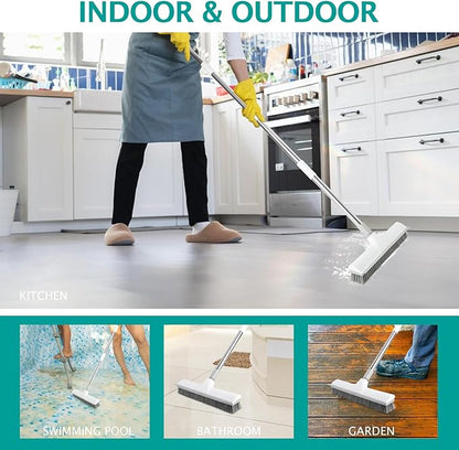 Floor Brush, 2-in-1 Scraping Brush,with 59.8" Long-Handled Adjustable Floor Brush, Suitable for Cleaning Kitchen, Bedroom, Shower Room, Floor, Tile Patios, Outdoor Patio, Terrace (White)