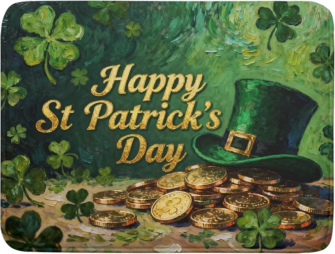 St Patrick's Day Dish Drying Mat for Kitchen Counter 18x24 Gold Green Lucky Clover Hat Coin Happy Holiday Absorbent Reversible Microfiber Drying Mats Kitchen Countertop Protector Dishes Drainer Pad
