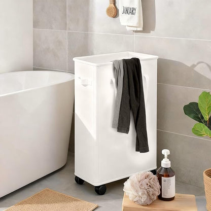 85L Laundry Hamper with Wheels, Lid, Handles & Collapsible, Slim Tall Rolling Laundry Basket for Small Spaces, Foldable Dirty Clothes Organizer for Bedroom, Dorm, Laundry Room, Bathroom,Beige