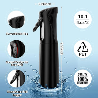 IMPORX Continuous Spray Bottle for Hair 2 Pack (10.1oz/300ml) Home Essentials Spray Bottles for Cleaning Empty Ultra Fine Water Mister Sprayer for Hairstyling Garden Plants Curly Hair Perfume, Black