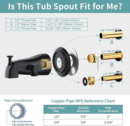 Bathtub Faucet with Handheld Sprayer, Shower Attachment for Tub Faucet, All Metal Bath Tub Spout with Shower Diverter, High Pressure 3+1 Settings Hand Held Showerhand (Matte Black)