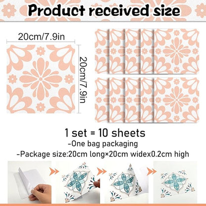 AM AMAONM 10pcs 20x20cm Removable Square Vintage Floral Pattern Tile Stickers 3D Decorative Peel and Stick Vinyl Self Adhesive Wall Tiles Decor Decals for Kitchen Backsplash Bathroom Furniture (F)