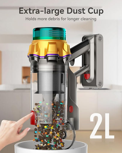Cordless Vacuum Cleaner, 55KPA 65Mins XL Dust Cup Vacuum Cleaners for Home, Stick Vacuum with Anti-Tangle Brush,LED Display,Self-Standing, Vacuum Cordless for Hardwood Floor, Carpet, Pet Hair,Purple