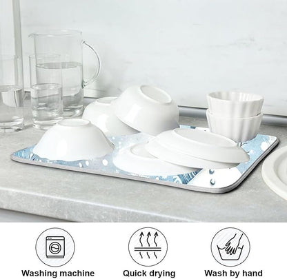 Winter Snowman Silver Dish Drying Mat for Kitchen Countertop 16x18 Christmas Snowflake White Xmas Small Drying Mat Reusable Quick Dry Dish Sink Mats Easy Clean Decorative Essentials