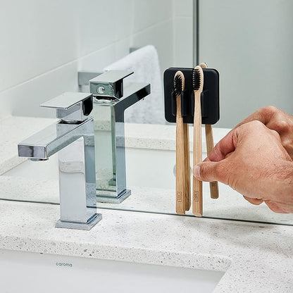 TOOLETRIES The George Toothbrush Holder - Silicone Toiletry Organizer, Shower & Bathroom Accessory - Features Silicone-Grip Technology, Removable & Reusable - Charcoal
