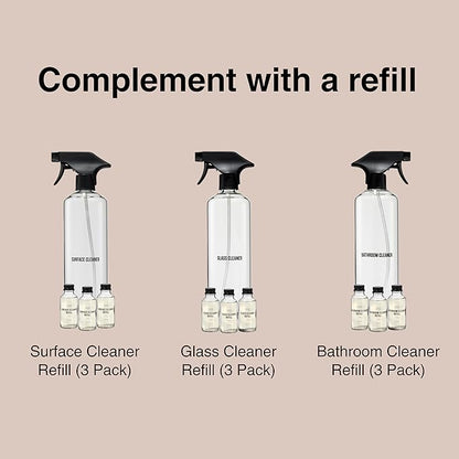 Public Goods Empty Glass Spray Bottle for Bathroom Cleaner | Refillable Spray Bottle for Cleaning | Made with Clear Borosilicate Glass for Toilets, Tile, Showers, Sinks | BPA Free | 24 Oz