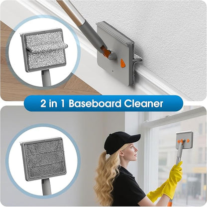 Extendable Cleaner for Ceiling Fan and Baseboards Cleaner Tool- 79” Adjustable Cleaning Kit with 9 Reusable Pads, Ceiling Fan Blade Cleaner Duster Set with Long Handle, Wall, Floor, Windows