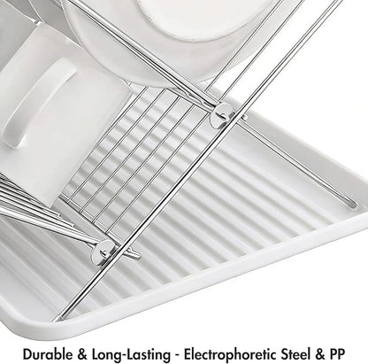 Youeon Foldable Dish Drying Rack with Drip Tray, Stainless Steel 2 Tier Dish Drainer Rack, Collapsible Dish Drainer, Folding Dish Rack for Kitchen Sink, Countertop, Cutlery, Plates, Dishes