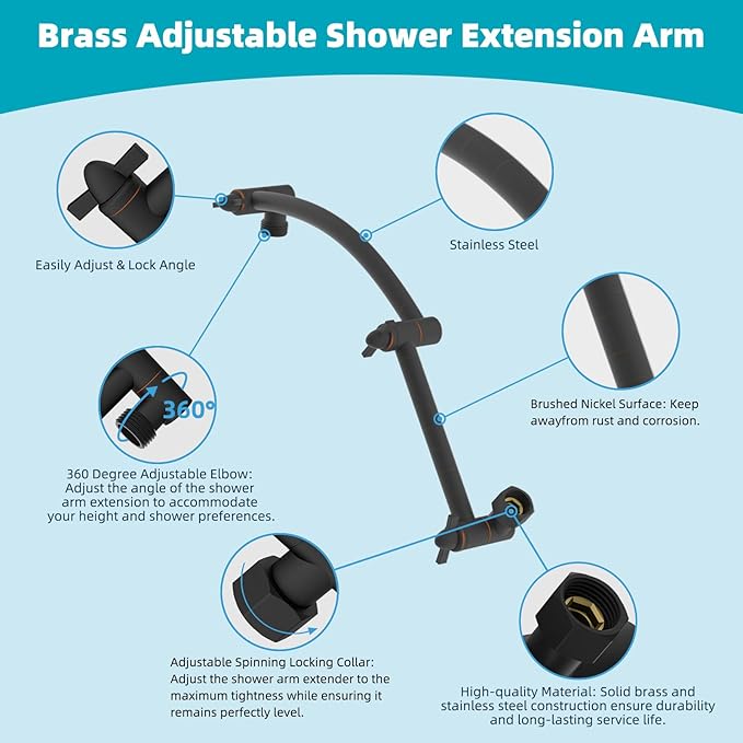 Hibbent Rain Filtered Shower Head, 13'' High Pressure Rainfall 5 Modes Showerhead with 16" Shower Head Extension Arm, Brass Adjustable Shower Arm Extender, 20 Stage Shower Filter, Oil Rubbed Bronze