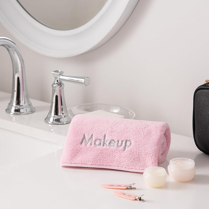 Arkwright Makeup Remover Cloths 6 Pack - Microfiber Coral Fleece Face Towels, Ultra Soft Reusable Washcloths, Gentle Facial Cleansing for Waterproof Makeup, 13 x 13, Pink