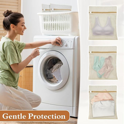 Natural Cotton Mesh Laundry Bags 12x16" 3-Pack,Gentle Wash for Lingerie, Baby Clothes & Travel Essentials