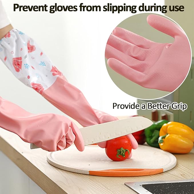 3pcs Dishwashing Cleaning Gloves, Waterproof Reusable Kitchen Long Gloves, Latex-Free Household Gloves for Laundry, Cleaning, Working, Gardening