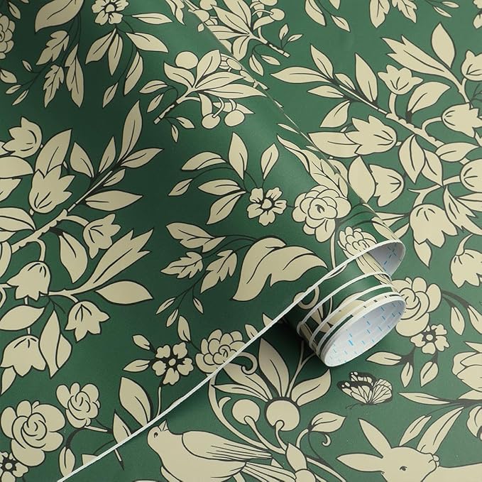 Timeet Floral Wallpaper Peel and Stick Wallpaper Birds and Butterfly Wallpaper 16.14"x393.7" Vintage Flower Contact Paper Self Adhesive Removable Wallpaper for Walls Covering