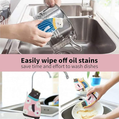 Kitchen Sponges Reusable, Dish Sponge for Washing Dishes, Compostable Sponges for Cleaning Dishwashing, Natural Wood Pulp Scouring Pad, Household Cellulose Scrub Sponge Heavy Duty,3pack (cat sponge-5)