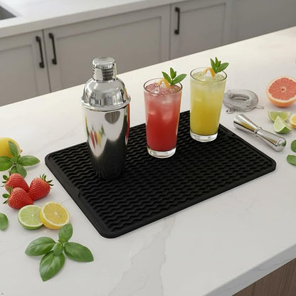 Silicone Drying Mat 16 × 12 – Black Non-Slip Sink Mat for Kitchen Counter, Heat-Resistant Food-Grade Dish Pad, Easy-Clean Multipurpose Drawer Liner (Black, 16'' x 12'')