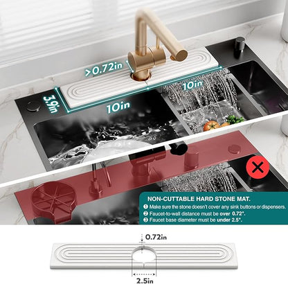 Eormoe Stone Faucet Mat for Kitchen Sink – Diatomite Drying Stone Mat & Sink Protector, Prevents Moisture – Sink Splash Guard Water-Absorbing Stone Tray for Bathroom Counter (Light Grey, 20" x 3.9")